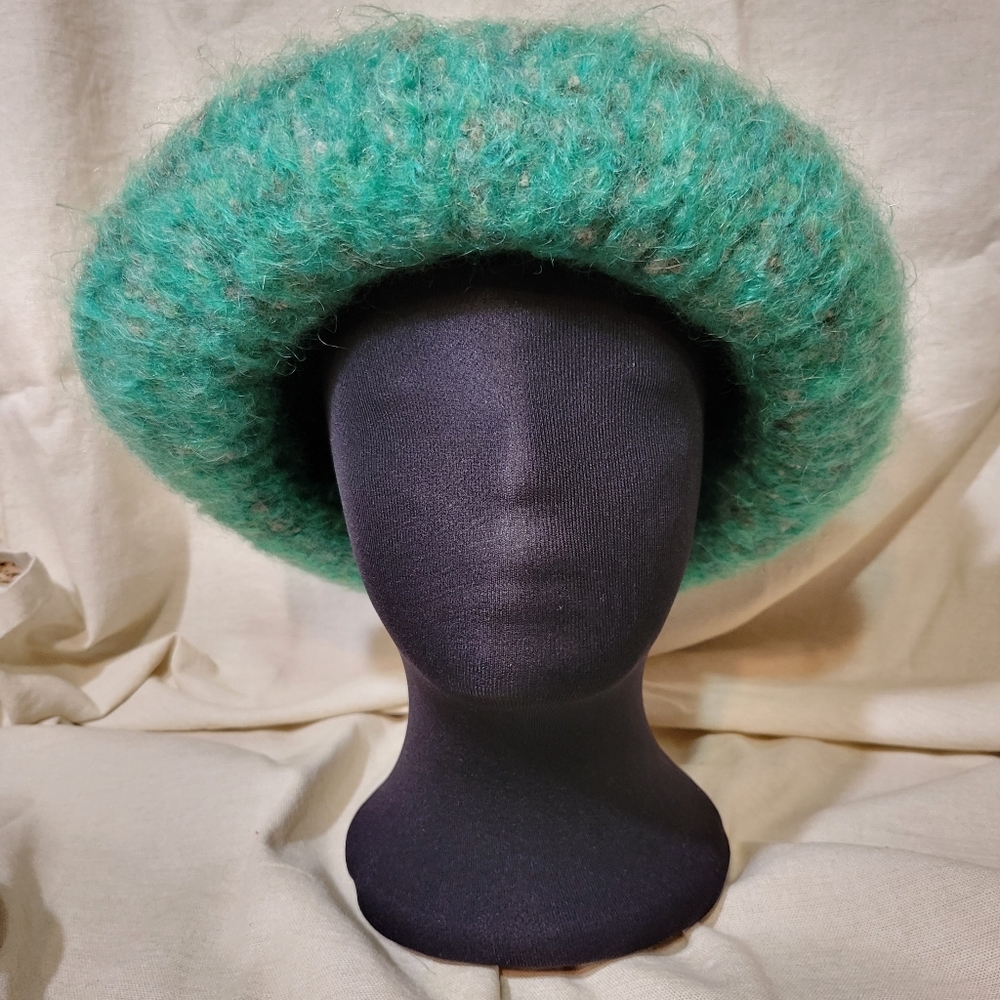 Vintage Handmade Marled Teal Women's Oversized Woolen Hat